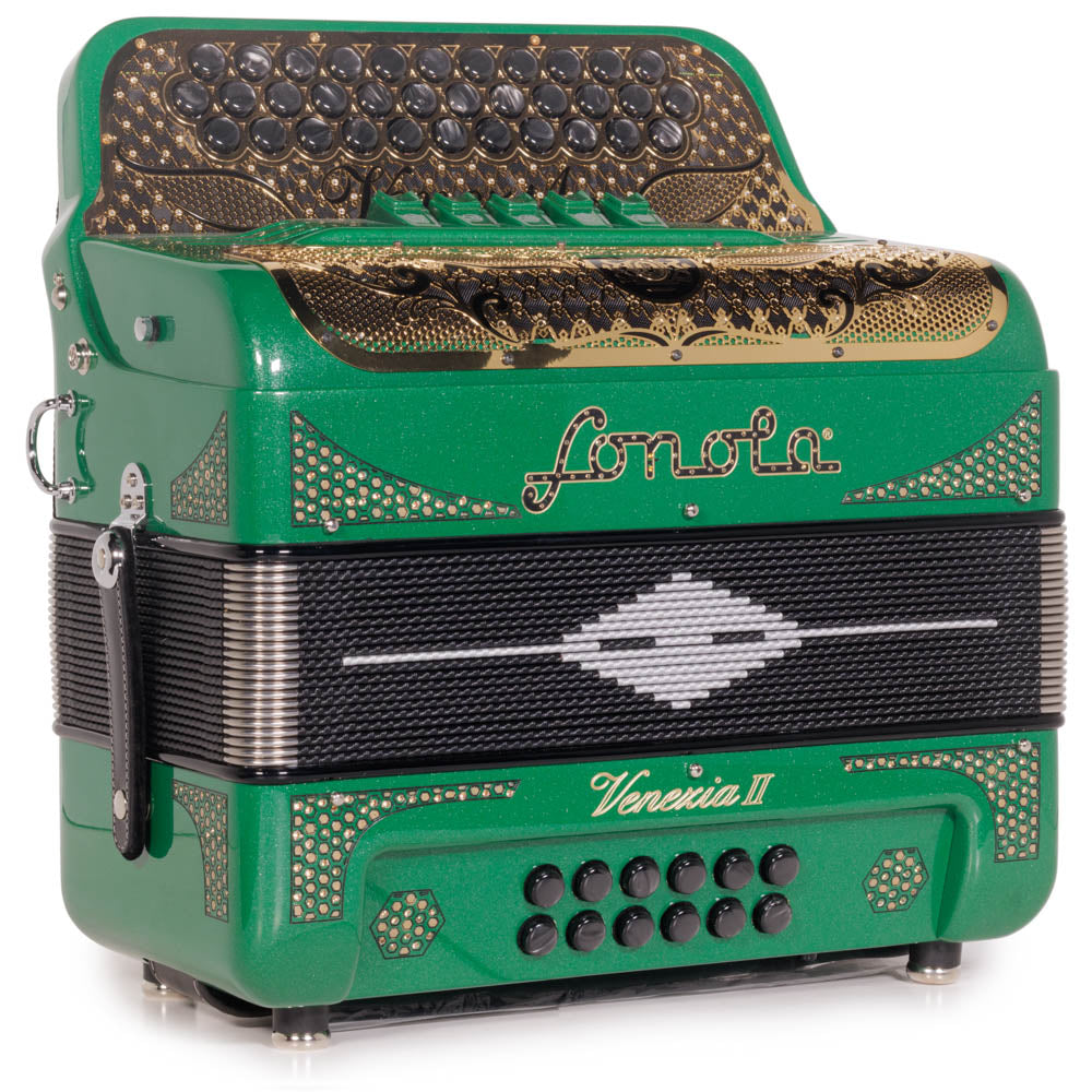 Sonola Venezia II Accordion 5 Switch GCF Green Glitter with Gold-accordion-Sonola-Hermes Music