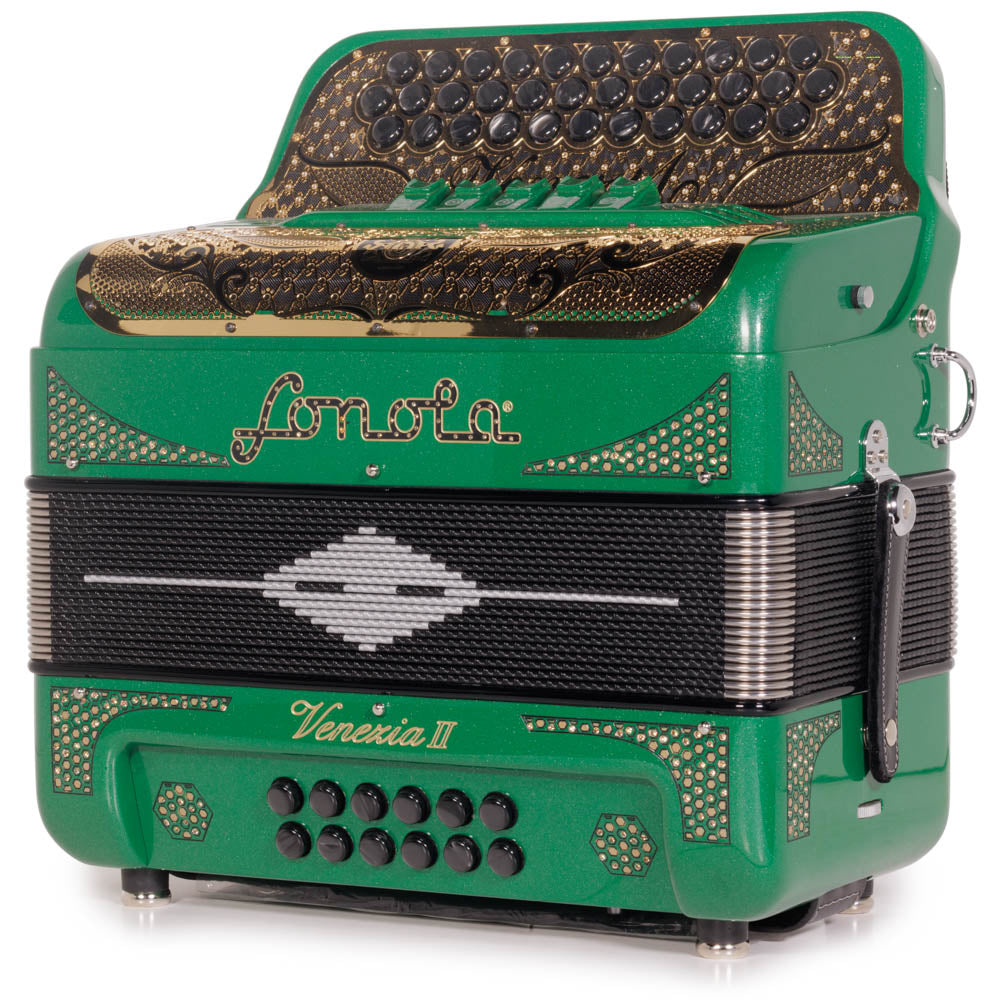 Sonola Venezia II Accordion 5 Switch GCF Green Glitter with Gold
