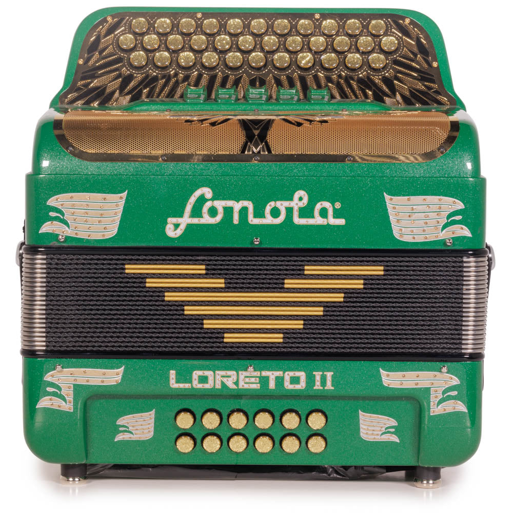 Sonola Loreto II Accordion 5 Switch FBE Green Glitter with Gold-accordion-Sonola-Hermes Music