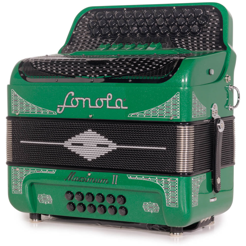 Sonola Maximum II Accordion 5 Switches EAD Green Glitter with Silver-accordion-Sonola-Hermes Music