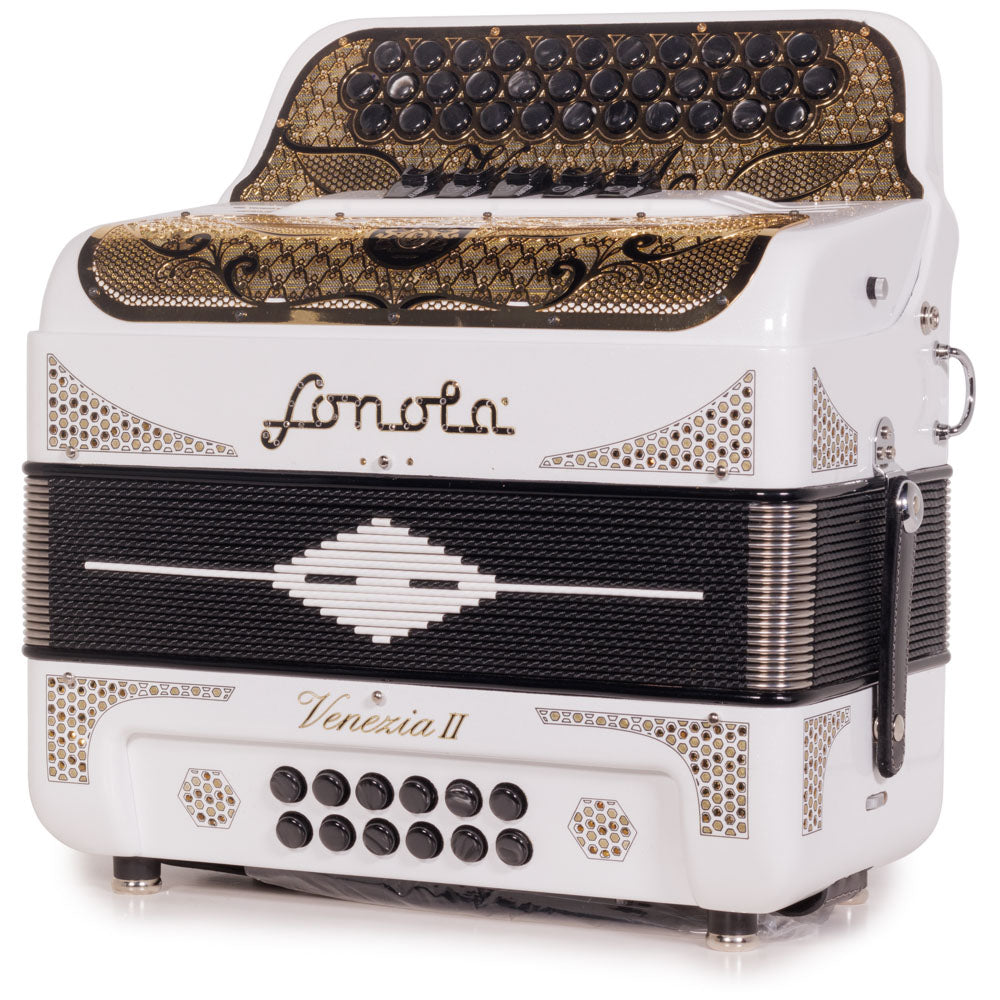 Sonola Venezia II Accordion 5 Switch FBE White Glitter with Gold-accordion-Sonola-Hermes Music