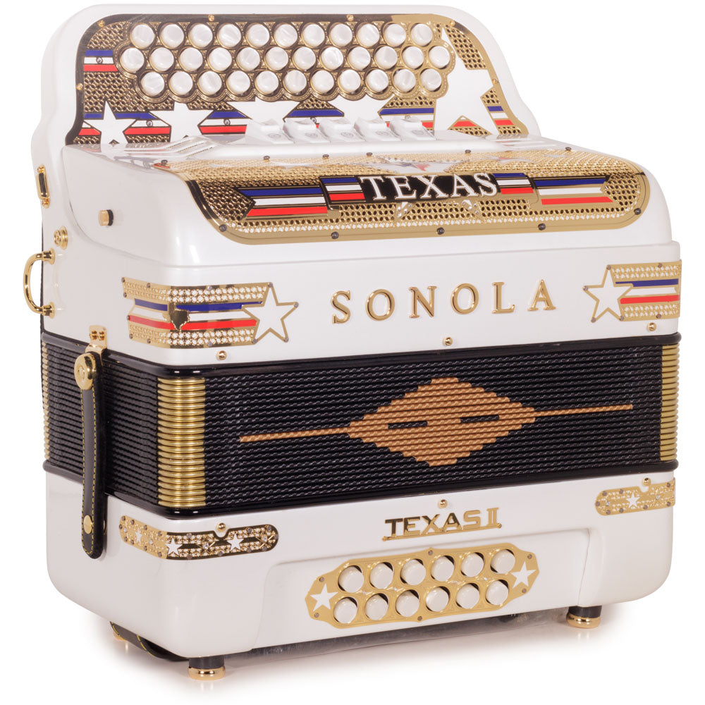 Sonola Accordion Special Edition Texas 5 Switch FBE White with Gold-Accordions & Concertinas-Sonola-Hermes Music