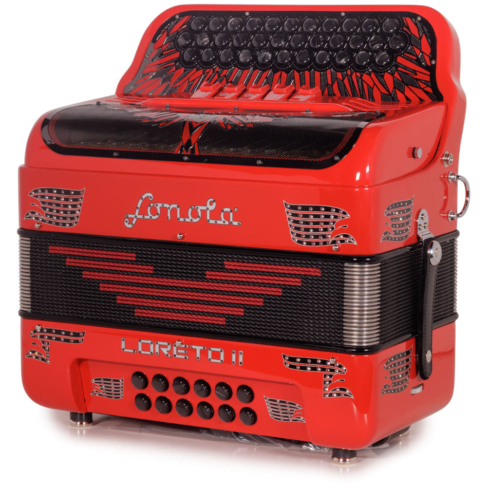Sonola Loreto II Accordion 5 Switch FBE Red with Silver and Black-accordion-Sonola-Hermes Music