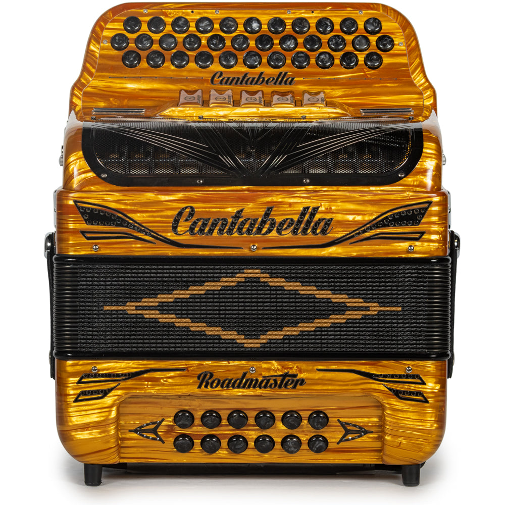 Cantabella Roadmaster Accordion Ultra Compact 5 Switch FBE Celluloid Gold Wood with Black and Painted Fretboard Hermes Music