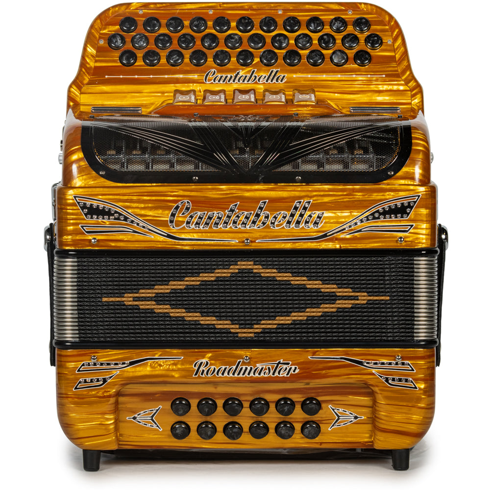 Cantabella Roadmaster Accordion Ultra Compact 5 Switch FBE Celluloid Gold Wood with Black and Painted Fretboard Hermes Music