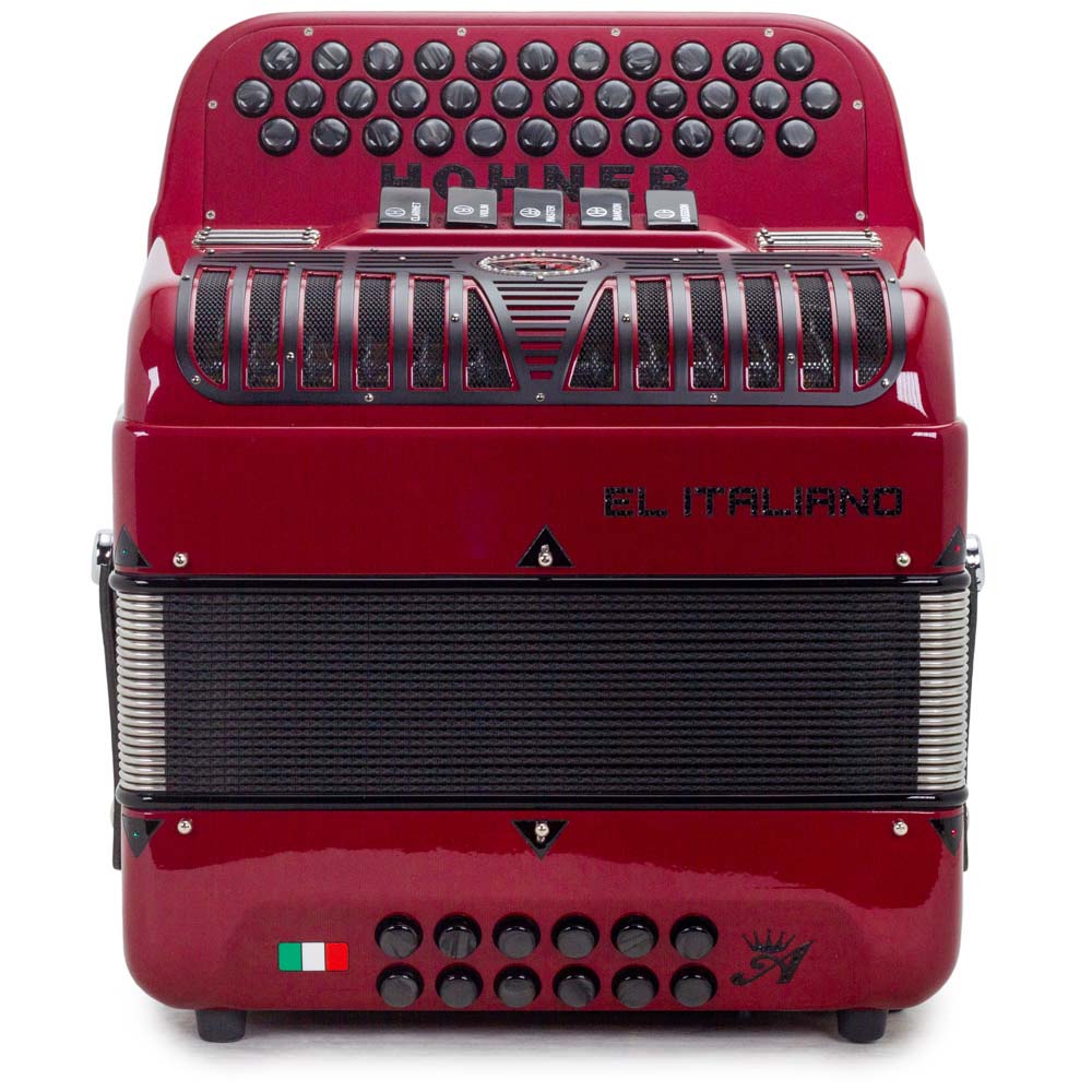 Anacleto El Italiano III Accordion FBE 5 Switches Red with Black-accordion-Anacleto- Hermes Music