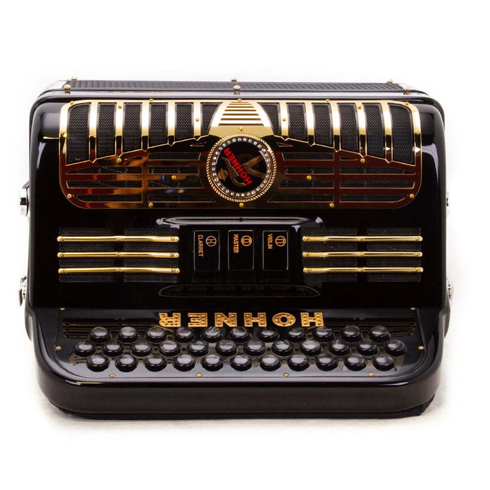 Anacleto Mark III FBE Black with Gold Designs-Accordions & Concertinas-Anacleto- Hermes Music