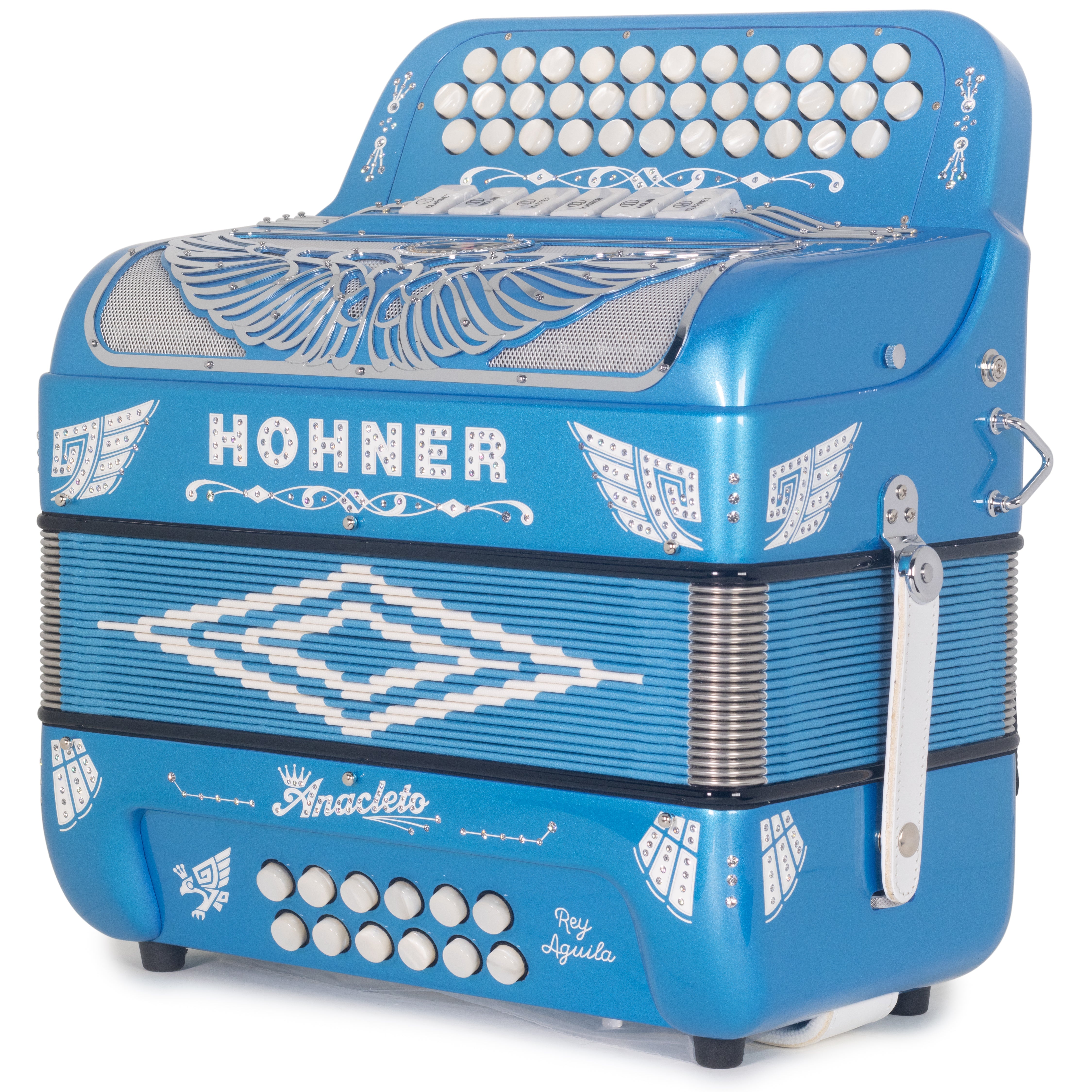 Anacleto Rey Aguila Accordion 6 Switches FBE/GCF Metallic Blue-Accordions & Concertinas-Anacleto- Hermes Music