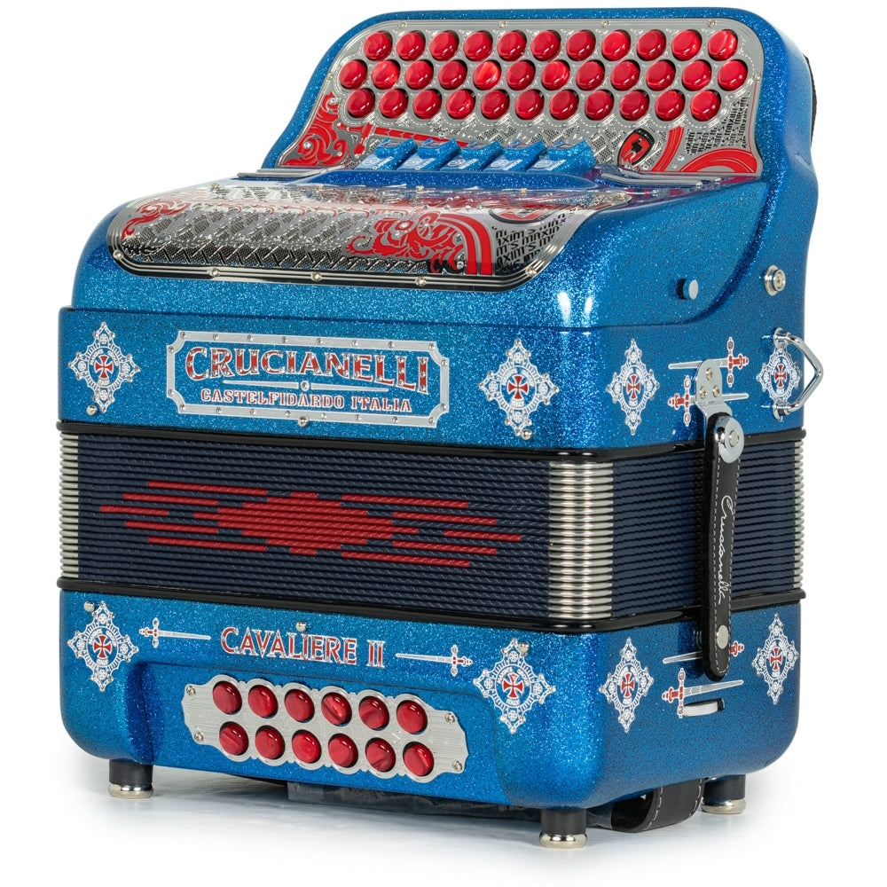 Crucianelli Cavaliere II 5 Switch GCF Ultra Compact Accordion in Blue Glitter with Red