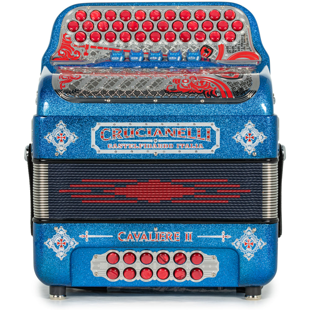 Crucianelli Cavaliere II 5 Switch GCF Ultra Compact Accordion in Blue Glitter with Red