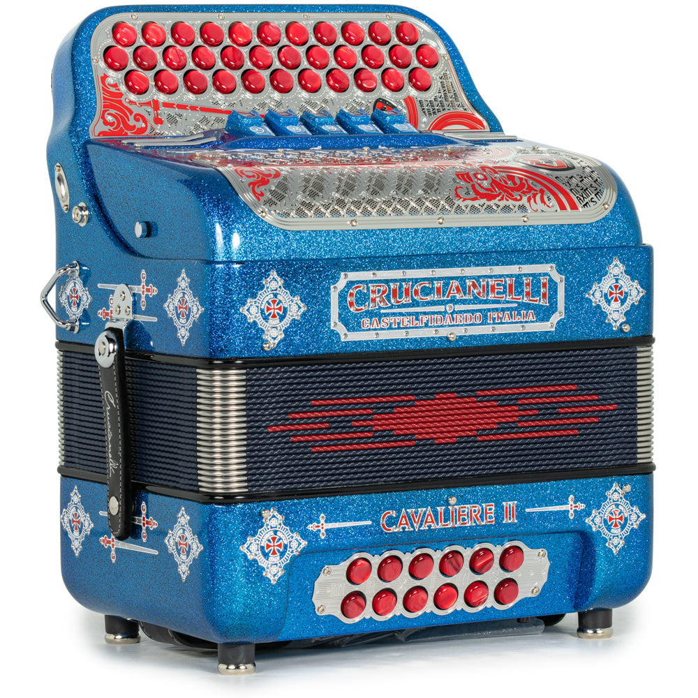 Crucianelli Cavaliere II 5 Switch GCF Ultra Compact Accordion in Blue Glitter with Red