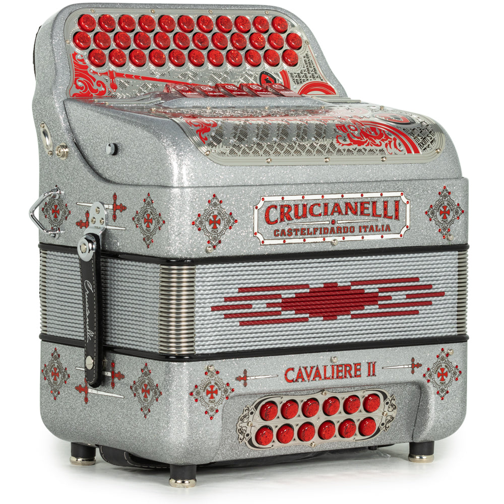 Crucianelli Cavaliere II 5 Switch EAD Ultra Compact Accordion in Silver Glitter with Red