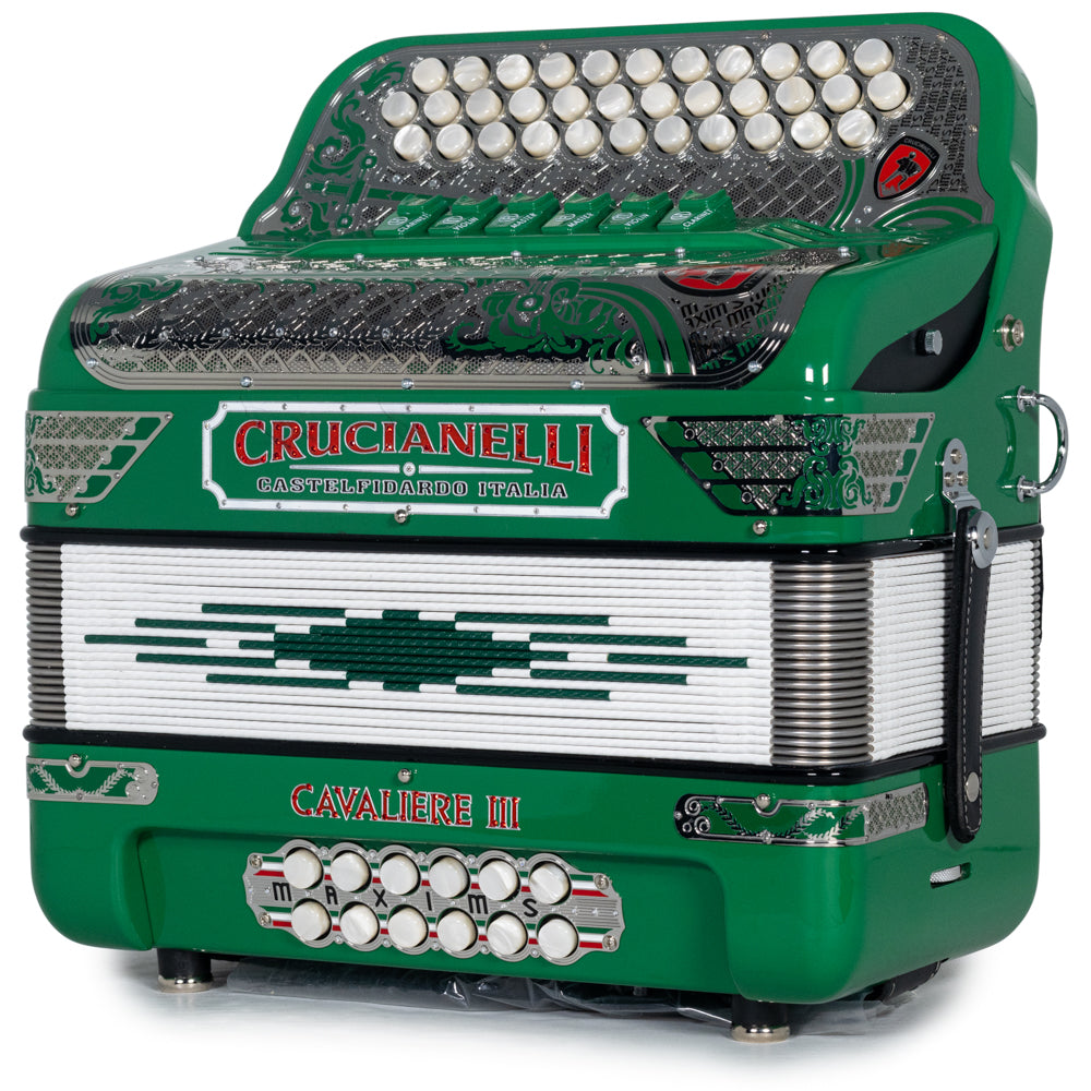 Crucianelli Cavaliere III 6 Switch Two Tone FBE-EAD Accordion in Green with Silver Details