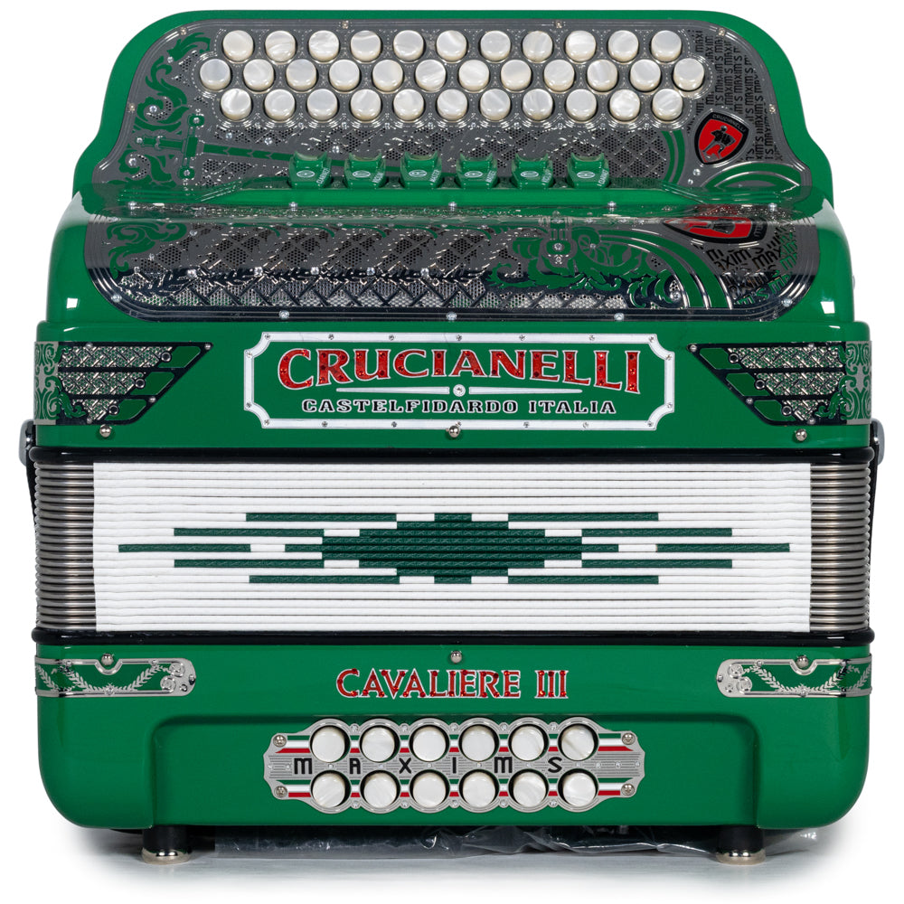 Crucianelli Cavaliere III 6 Switch Two Tone FBE-EAD Accordion in Green with Silver Details