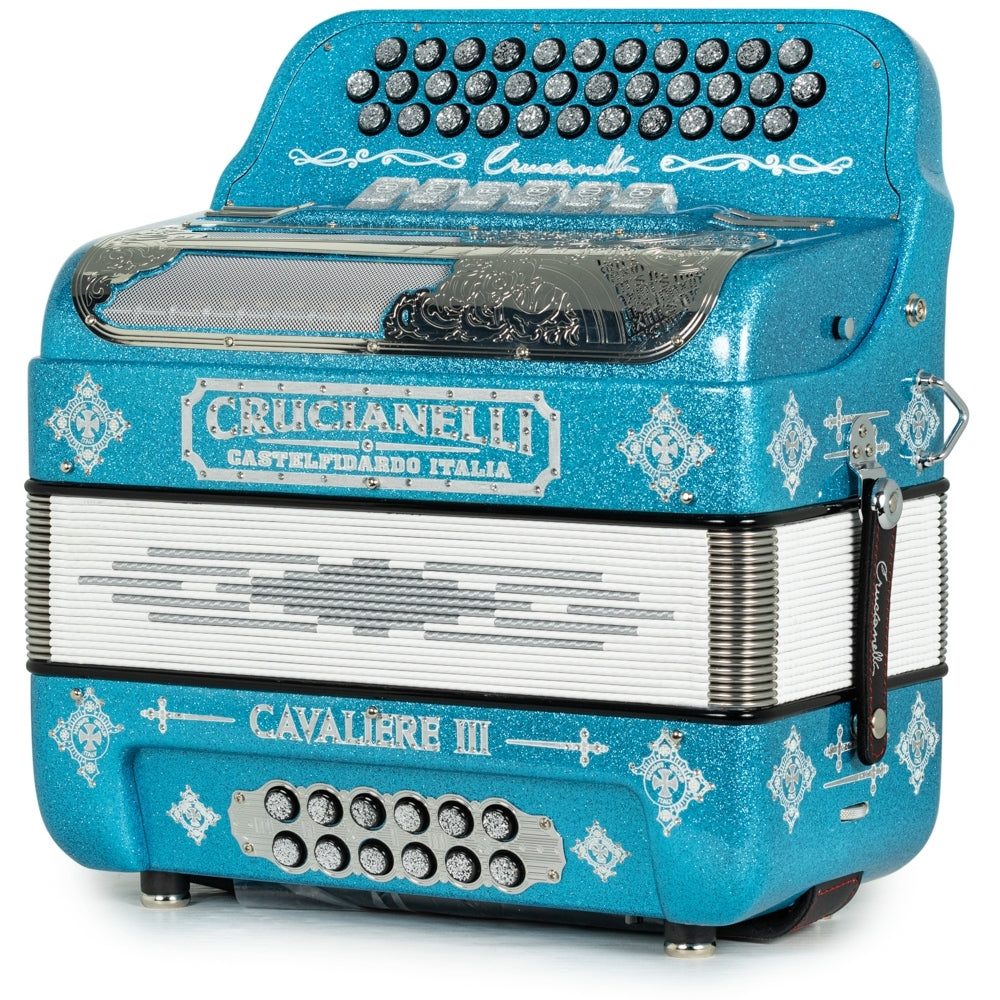 Crucianelli Cavaliere III 6 Switch 2-Tone FBE-EAD Accordion in Light Blue Glitter with Silver