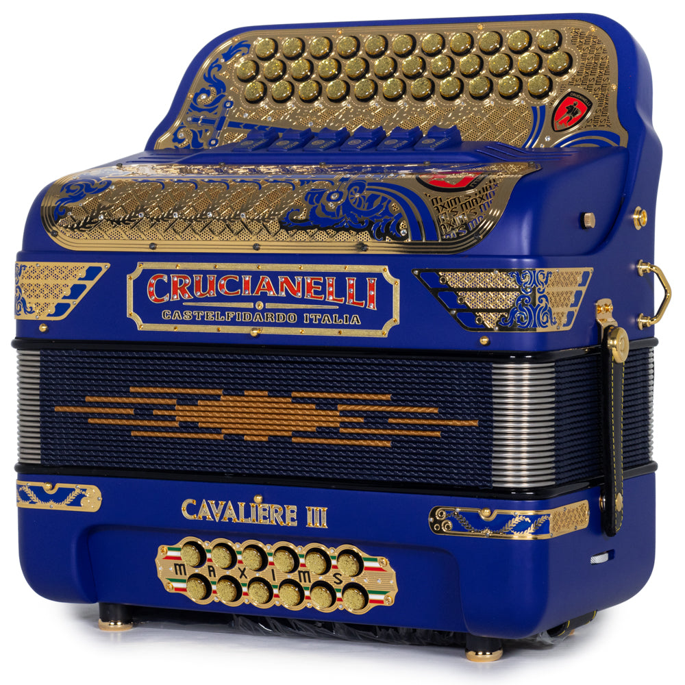 Crucianelli Cavaliere III 6 Switch Two Tone EAD-GCF Accordion in Matte Blue with Gold Details