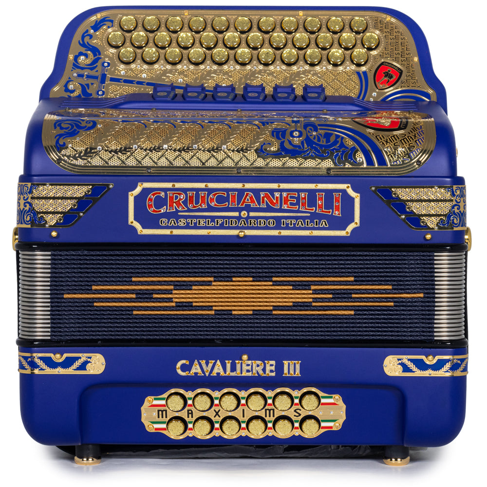 Crucianelli Cavaliere III 6 Switch Two Tone EAD-GCF Accordion in Matte Blue with Gold Details