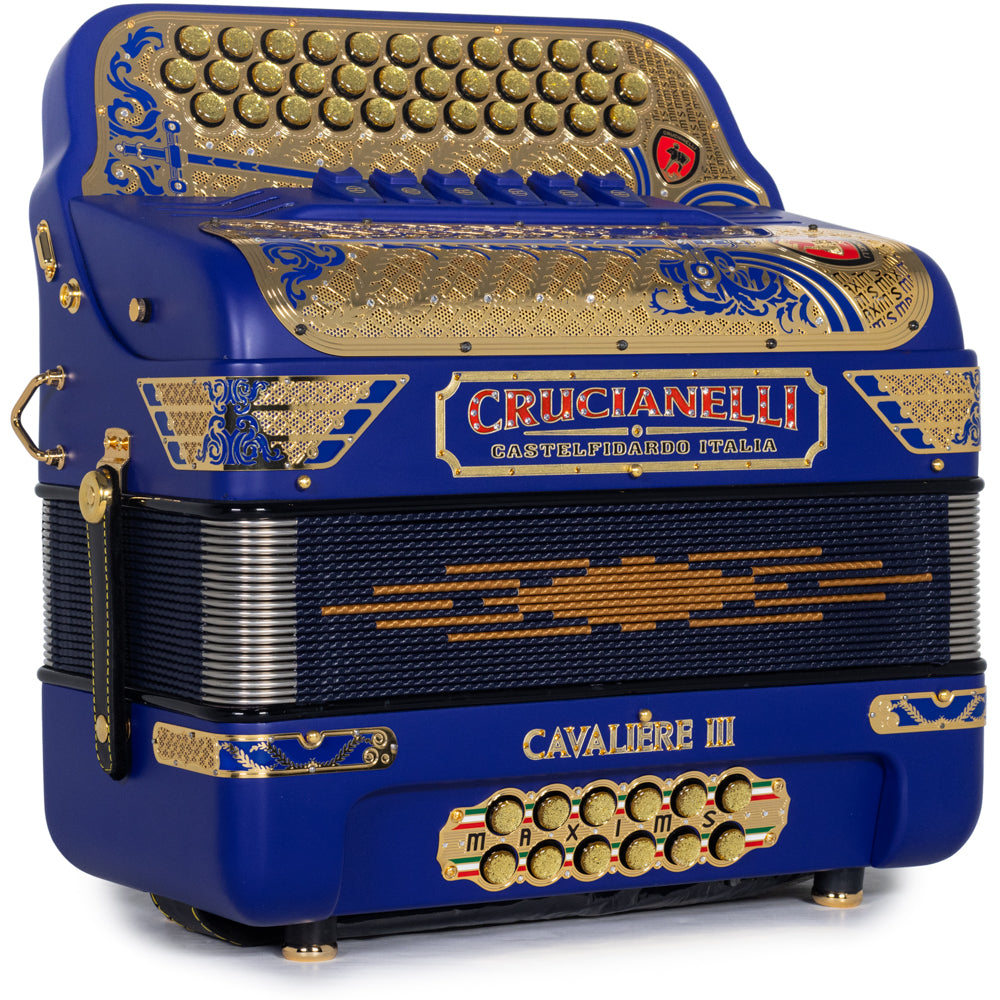 Crucianelli Cavaliere III 6 Switch Two Tone EAD-GCF Accordion in Matte Blue with Gold Details