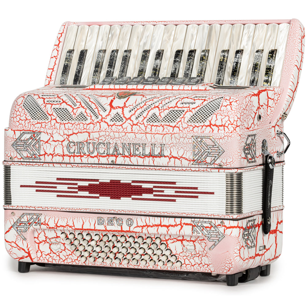Crucianelli Deco Piano Accordion 7 Switch Matte White and Red Crackle-accordion-Crucianelli-Hermes Music-Accordion Pro Shop