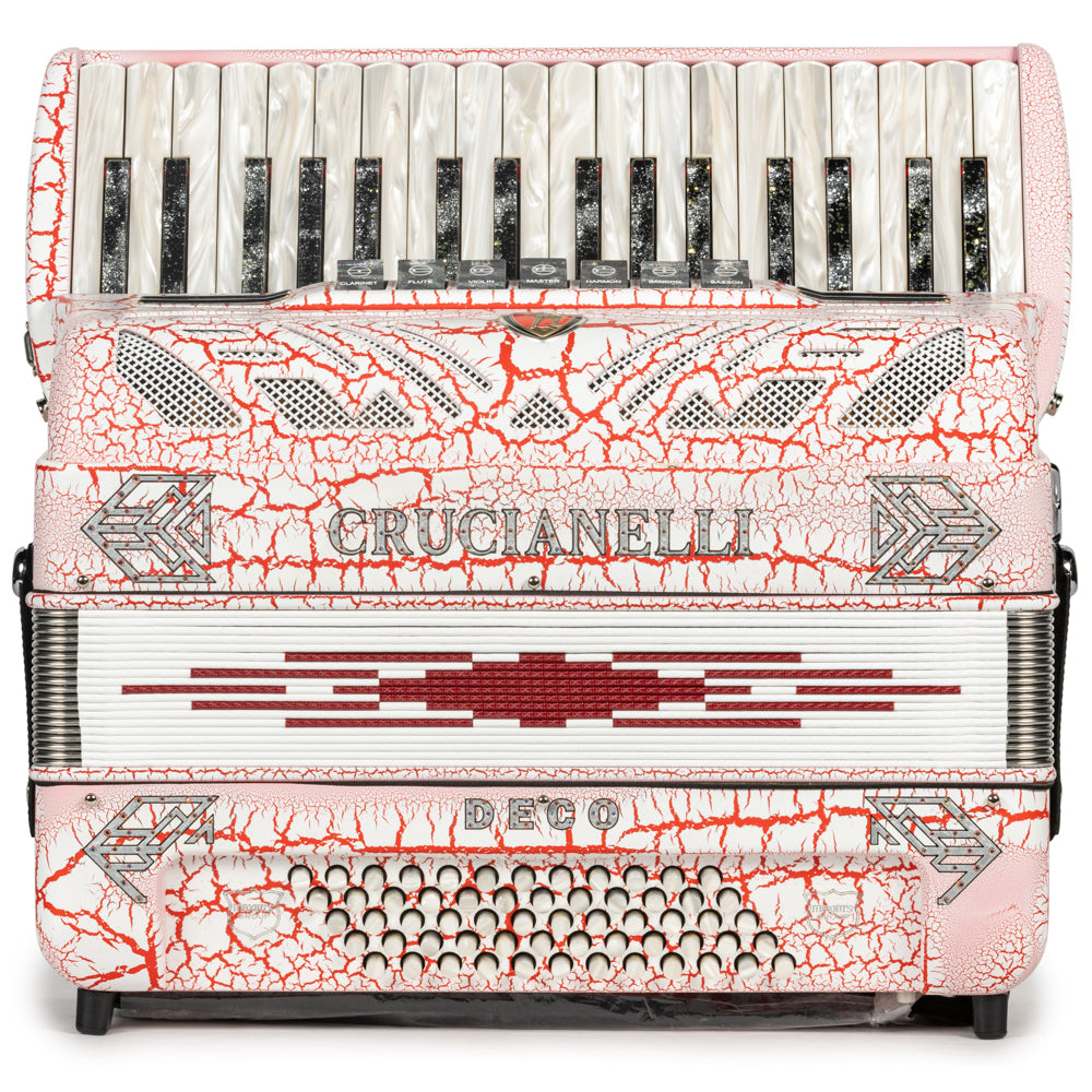 Crucianelli Deco Piano Accordion 7 Switch Matte White and Red Crackle-accordion-Crucianelli-Hermes Music-Accordion Pro Shop