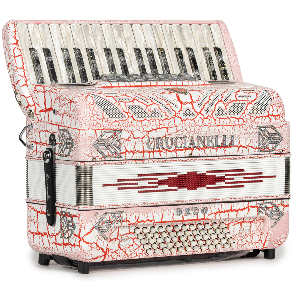 Crucianelli Deco Piano Accordion 7 Switch Matte White and Red Crackle-accordion-Crucianelli-Hermes Music-Accordion Pro Shop
