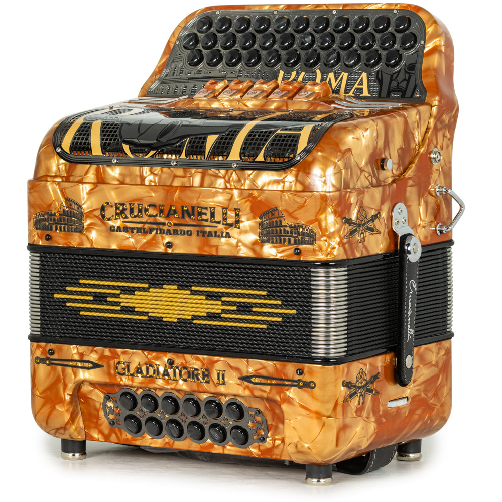 Crucianelli Gladiator II 5 Switch EAD Accordion in Celluloid Orange and Black