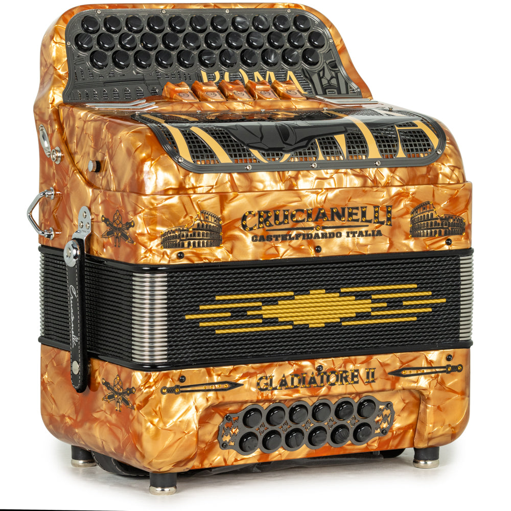 Crucianelli Gladiator II 5 Switch EAD Accordion in Celluloid Orange and Black