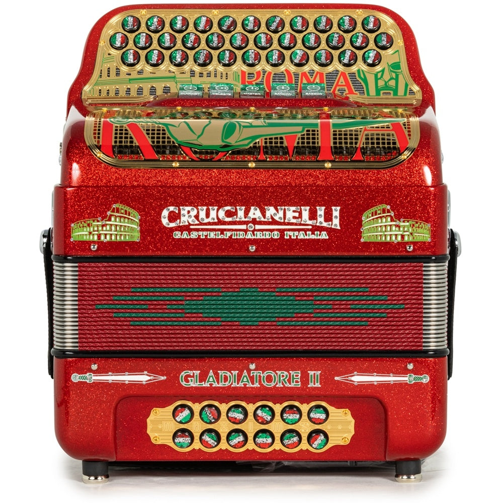Crucianelli Gladiator II 5 Switch FBE Accordion in Red with Gold and Green