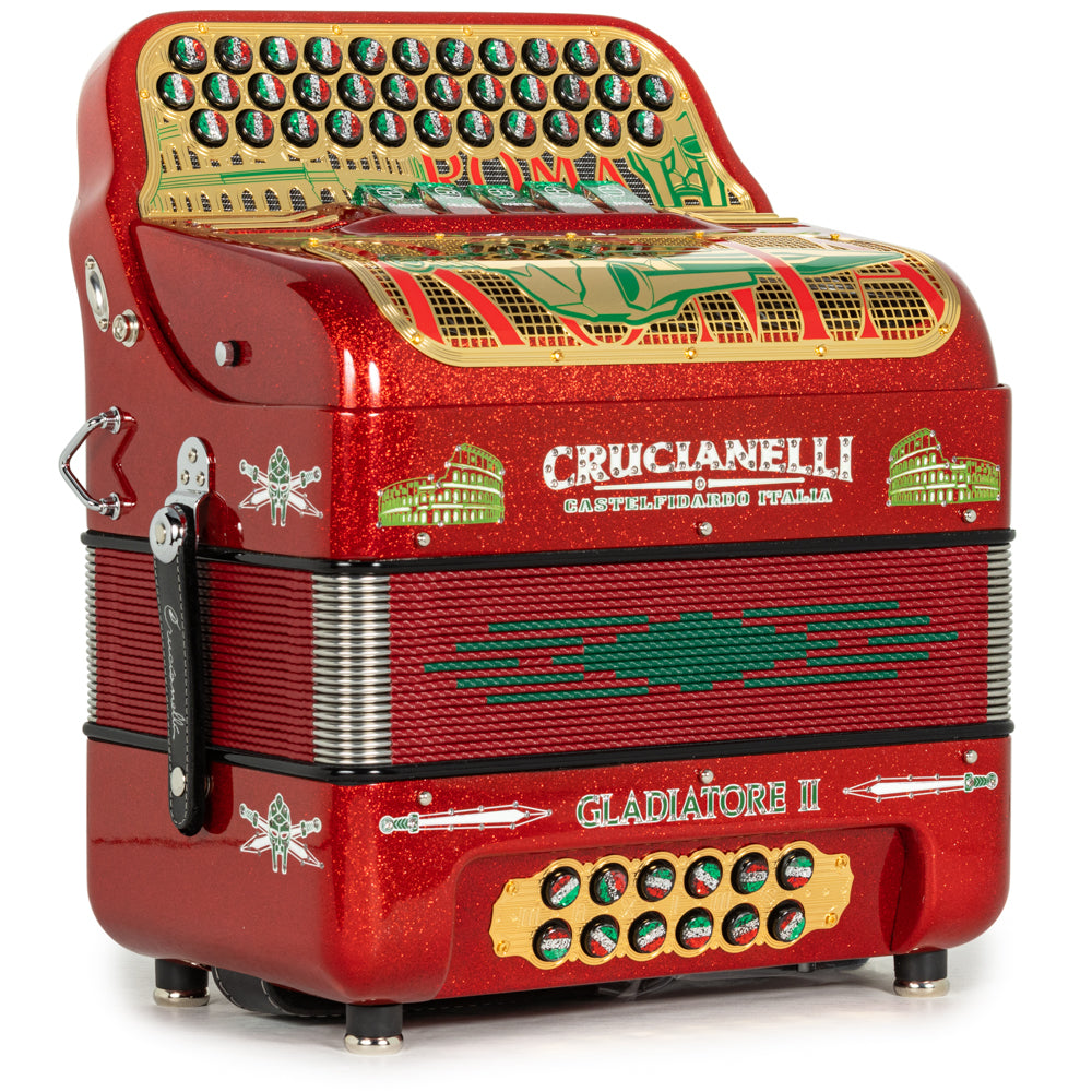 Crucianelli Gladiator II 5 Switch FBE Accordion in Red with Gold and Green