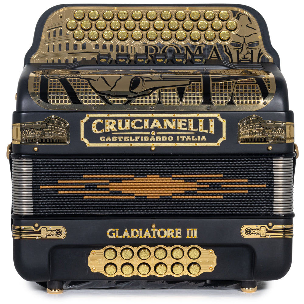 Crucianelli Gladiator III 6 Switch Two Tone FBE-GCF Accordion in Matte Black with Gold Details