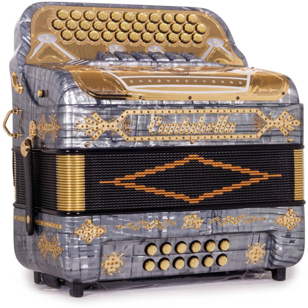 Cantabella Rey II Accordion 6 Switch EAD-GCF Celluloid Metal Gray with Gold Grill