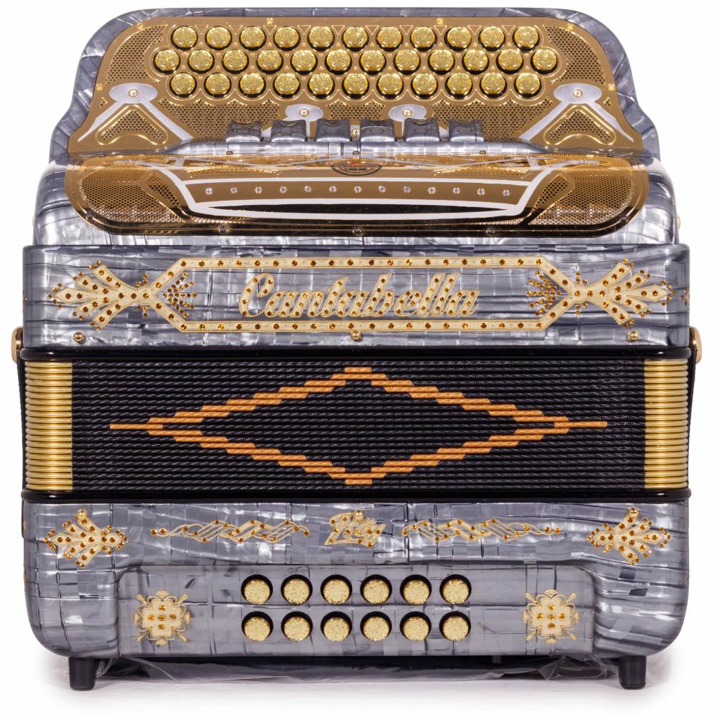 Cantabella Rey II Accordion 6 Switch EAD-GCF Celluloid Metal Gray with Gold Grill