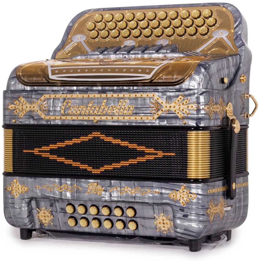 Cantabella Rey II Accordion 6 Switch EAD-GCF Celluloid Metal Gray with Gold Grill