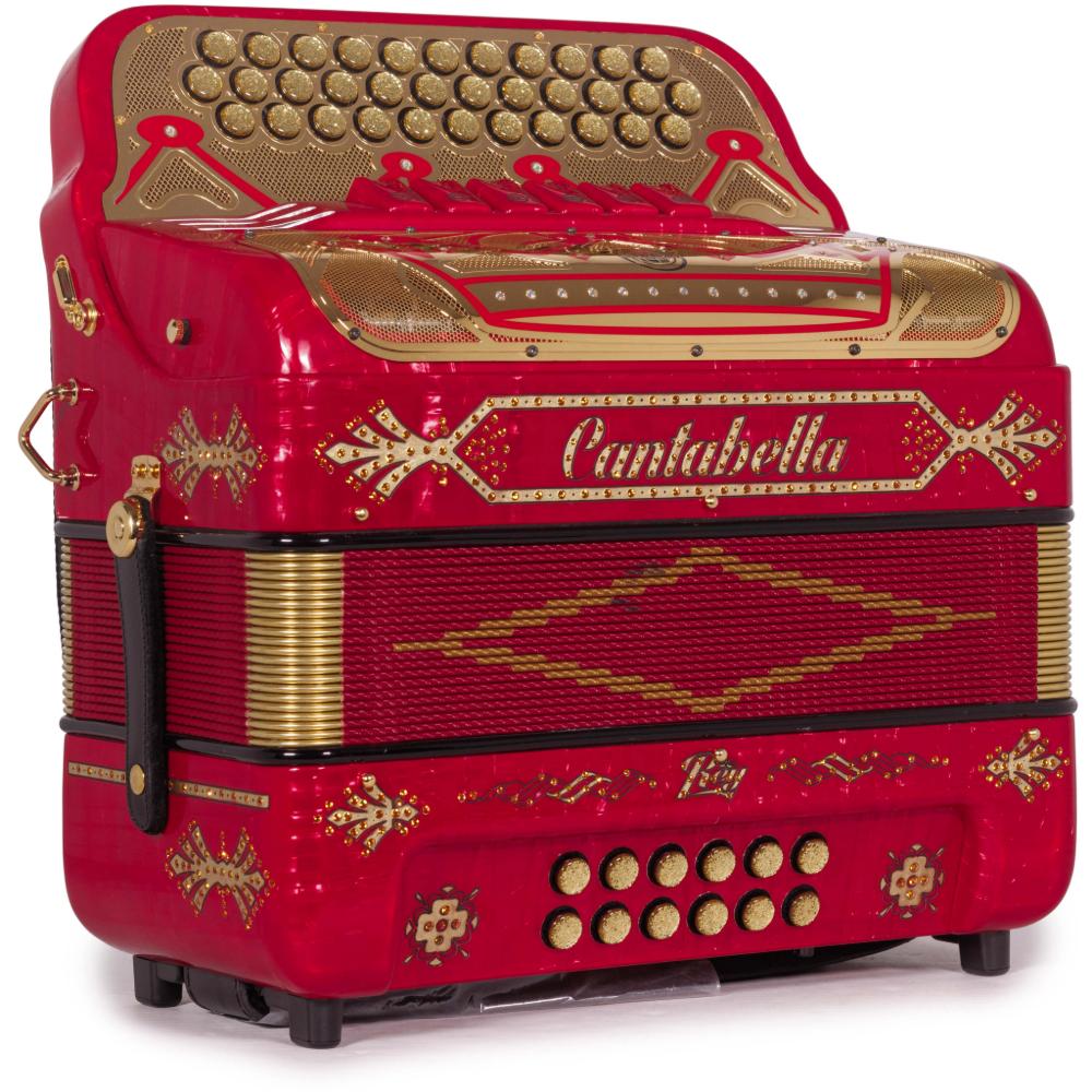 Cantabella Rey II Accordion 6 Switch 2 Tone FBE-GCF Celluloid Red Metal with Gold Accessories