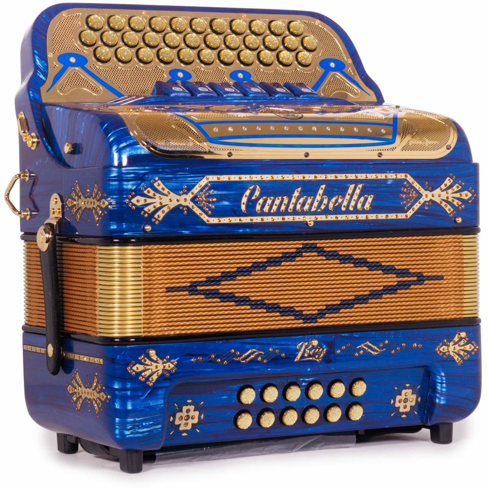 Cantabella Rey II Accordion 6 Switch 2 Tone FBE-EAD Celluloid Blue Wood with Gold Accessories