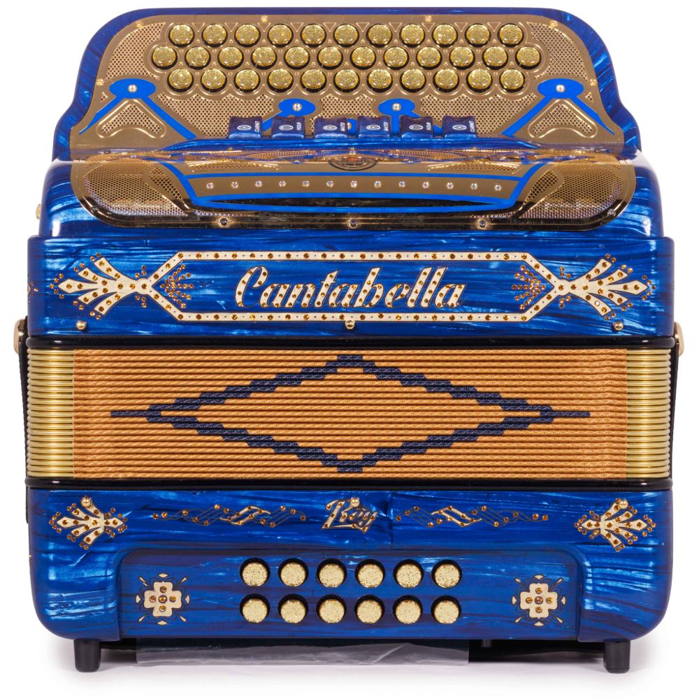 Cantabella Rey II Accordion 6 Switch 2 Tone FBE-EAD Celluloid Blue Wood with Gold Accessories