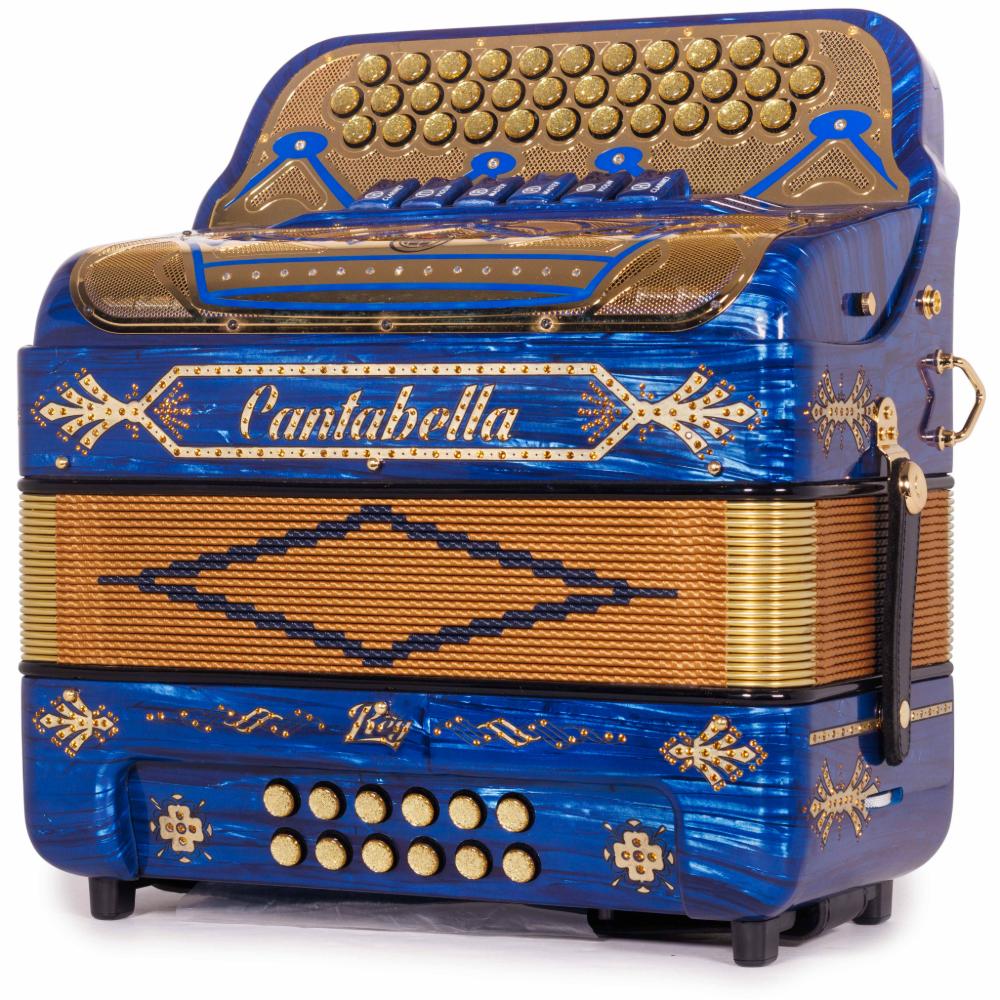 Cantabella Rey II Accordion 6 Switch 2 Tone FBE-EAD Celluloid Blue Wood with Gold Accessories