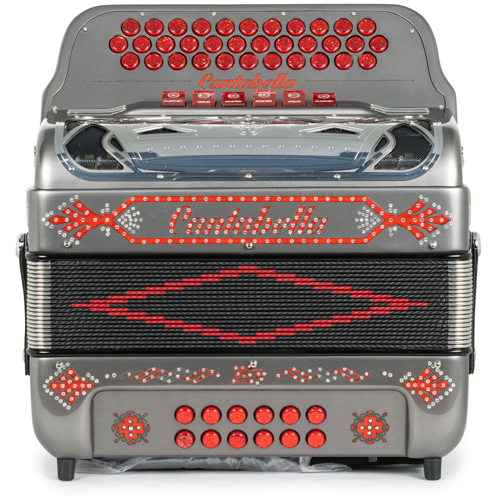 Cantabella Rey II 6 Switch 2-Tone FBE-EAD Accordion in Metallic Dark Grey with Red