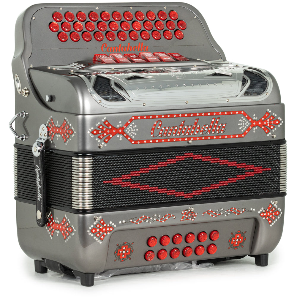 Cantabella Rey II 6 Switch 2-Tone FBE-EAD Accordion in Metallic Dark Grey with Red