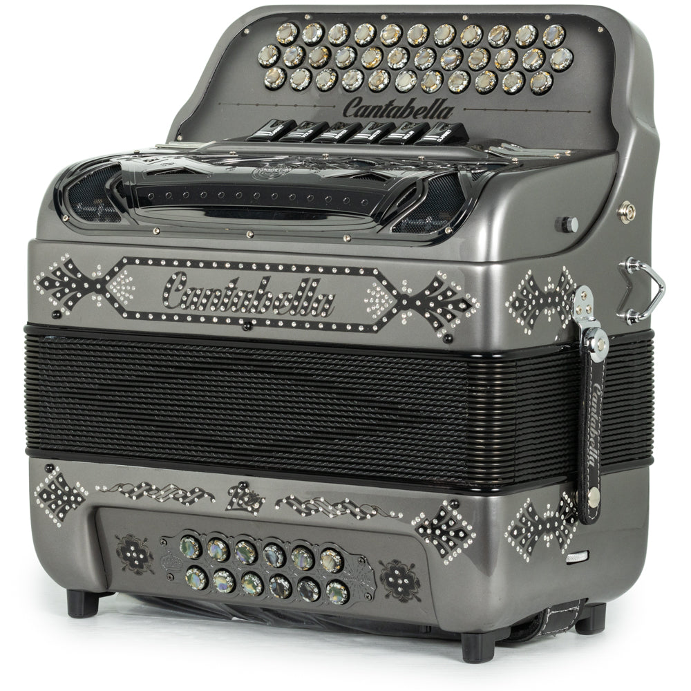 Cantabella Rey II 6 Switch 2-Tone FBE-EAD Accordion in Metallic Grey with Black