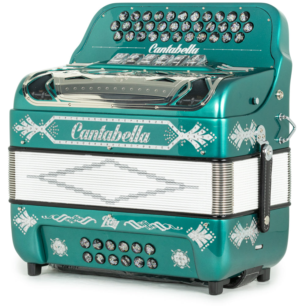 Cantabella Rey II 6 Switch 2-Tone FBE-EAD Accordion in Teal with Silver
