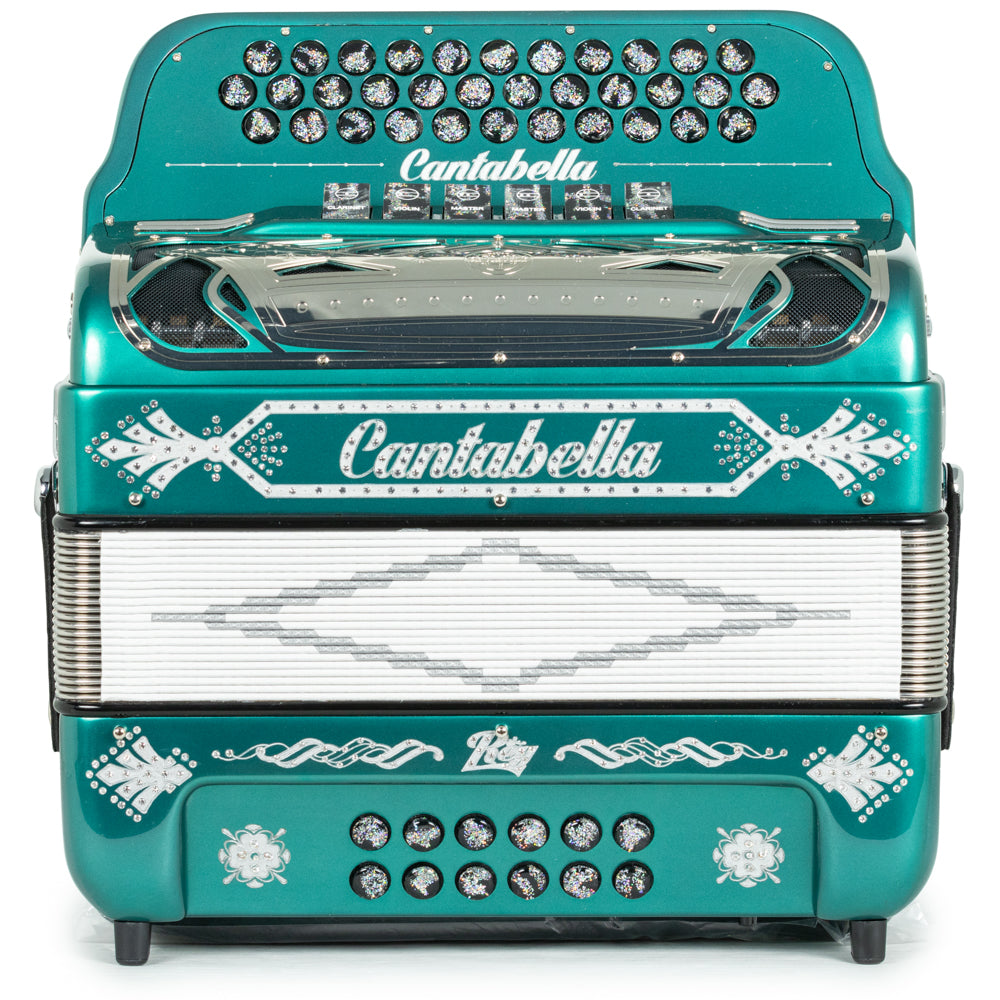 Cantabella Rey II 6 Switch 2-Tone FBE-EAD Accordion in Teal with Silver