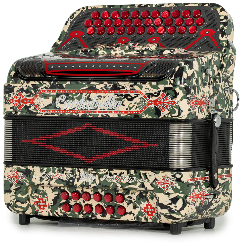 Cantabella Rey II 5 Switch FBE Celluloid Military Camo with Red Buttons