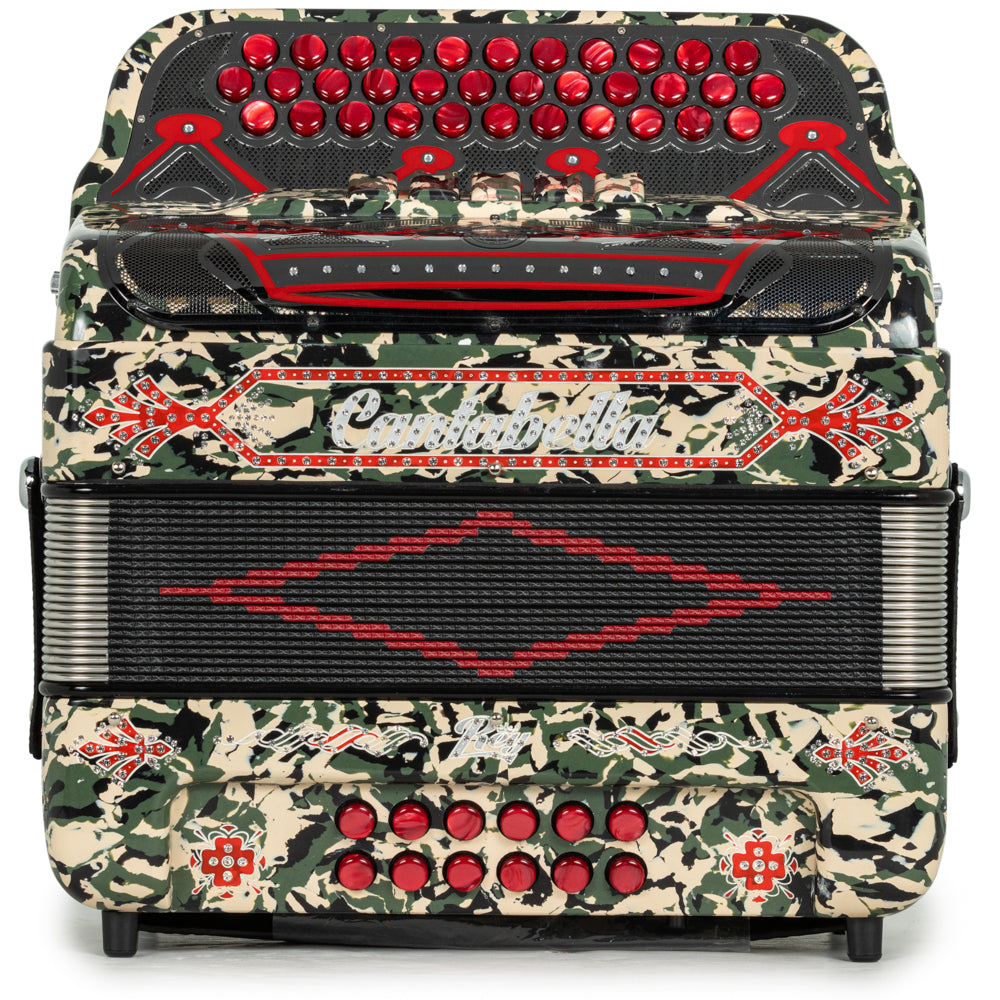 Cantabella Rey II 5 Switch FBE Celluloid Military Camo with Red Buttons