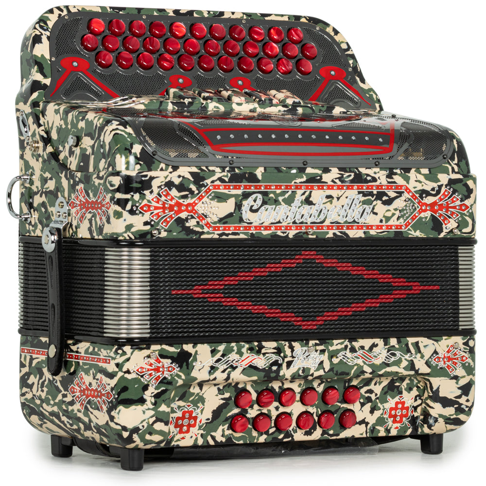 Cantabella Rey II 5 Switch FBE Celluloid Military Camo with Red Buttons