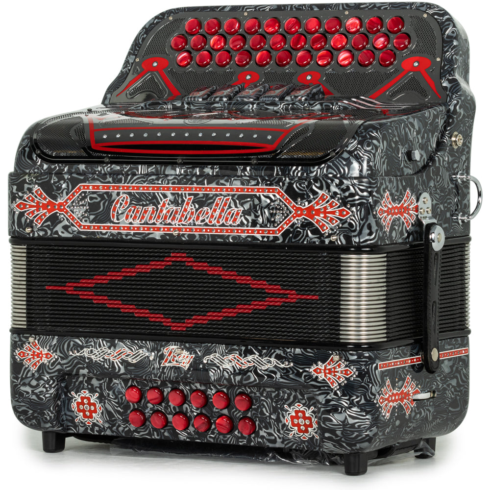 Cantabella Rey II 5 Switch FBE Celluloid Gunmetal Gray Waves with Red Accessories