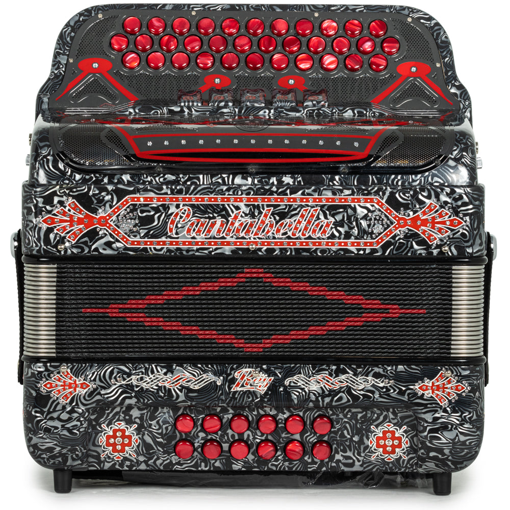 Cantabella Rey II 5 Switch FBE Celluloid Gunmetal Gray Waves with Red Accessories