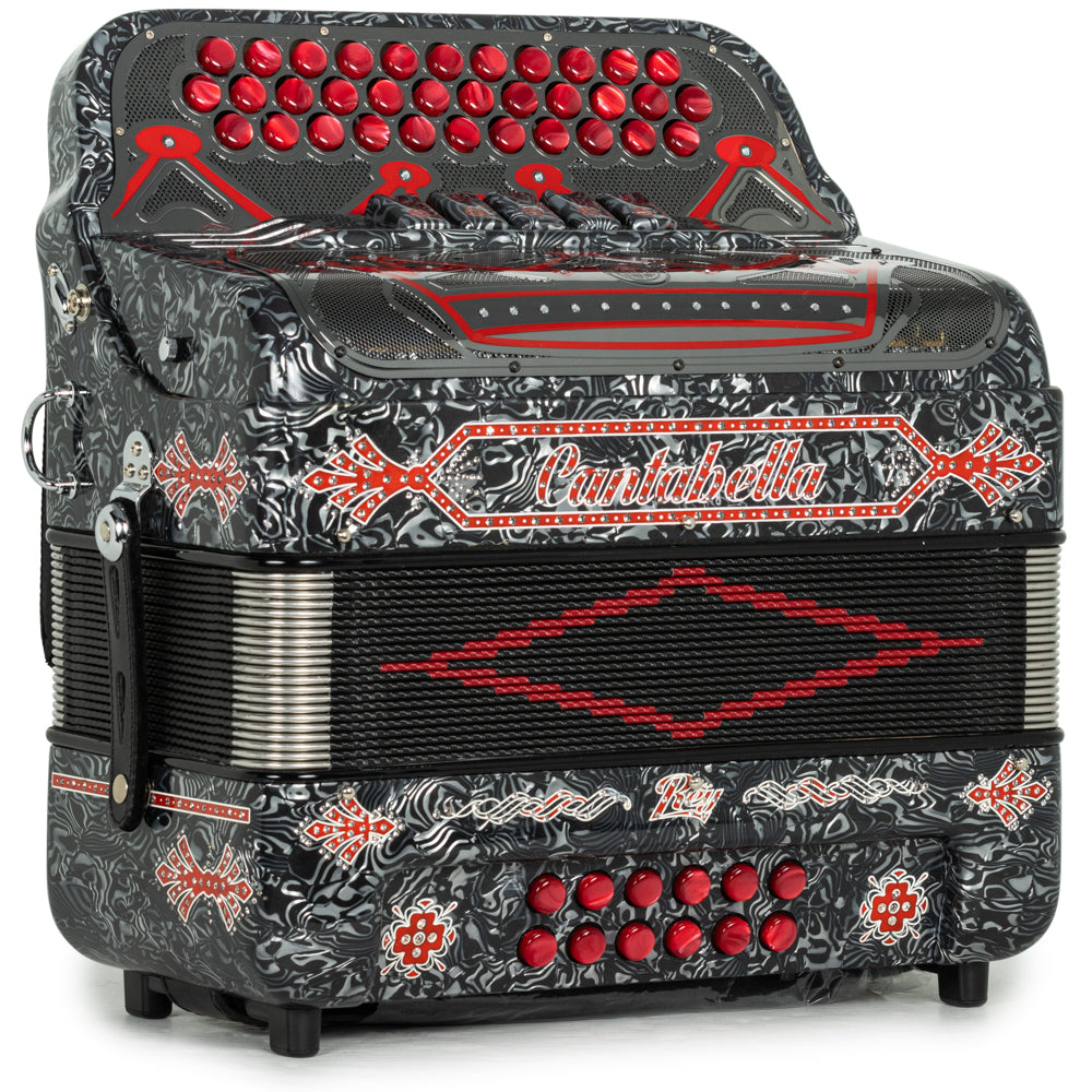 Cantabella Rey II 5 Switch FBE Celluloid Gunmetal Gray Waves with Red Accessories