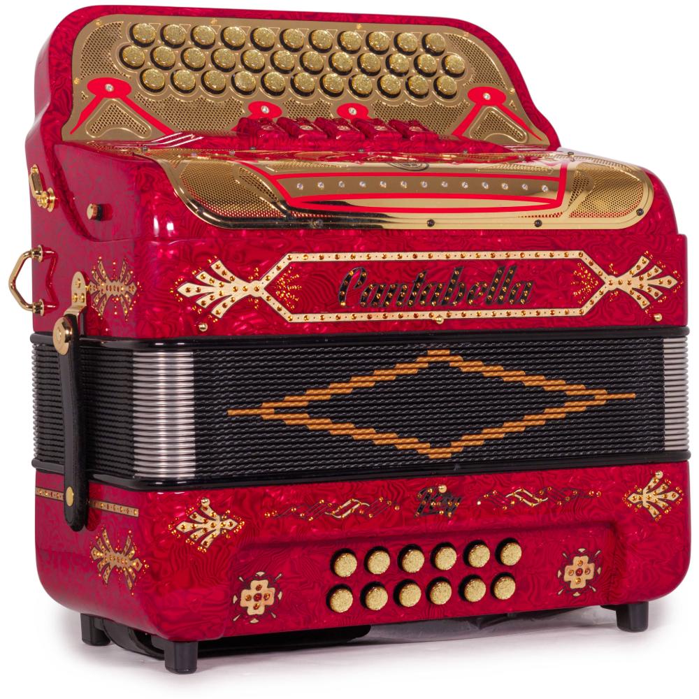 Cantabella Rey II 5 Switch FBE Celluloid Red Waves with Gold Accessories