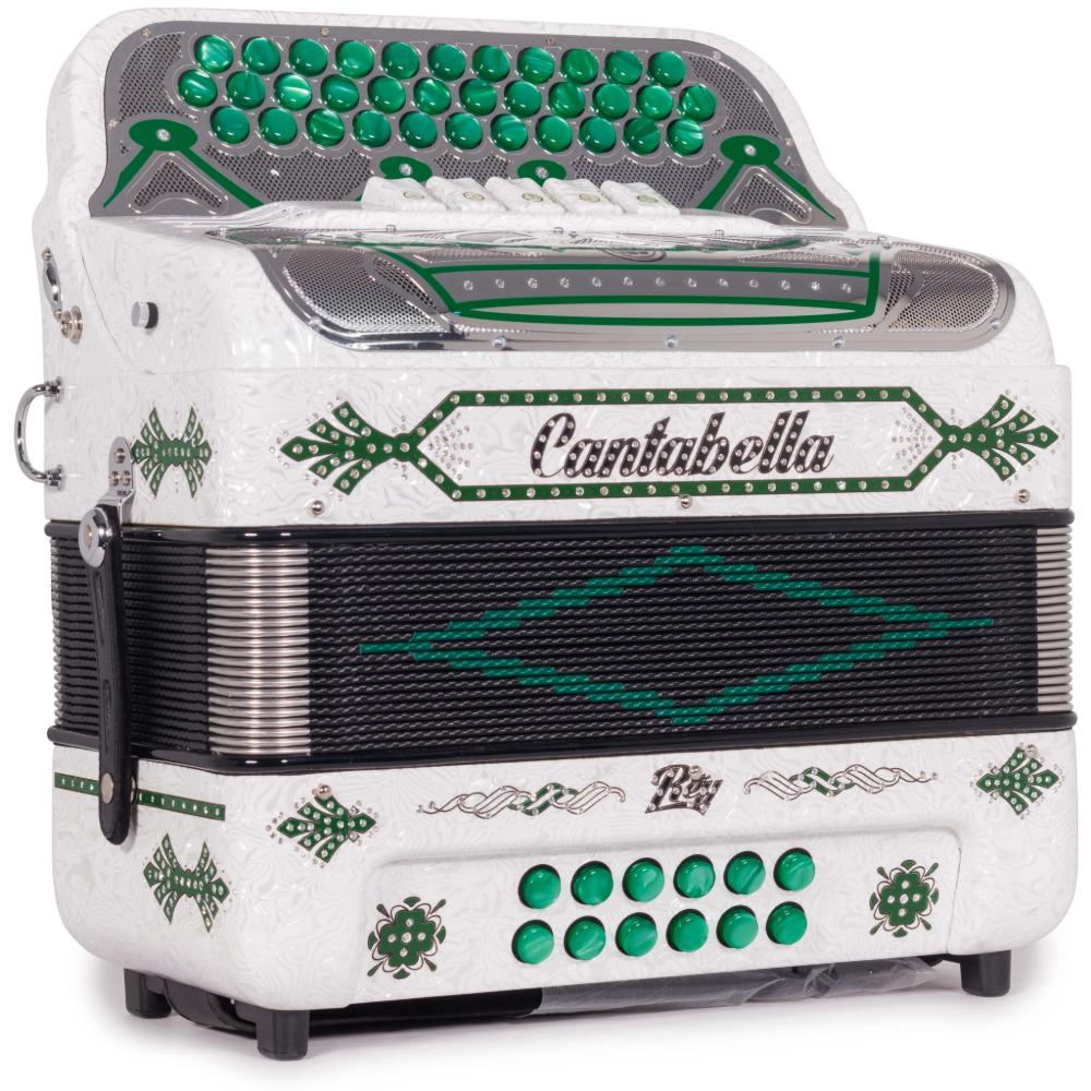 Cantabella Rey II 5 Switch FBE Celluloid White Waves with Green Accessories